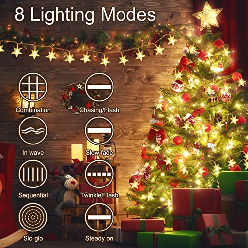 Plug in LED String Lights, Mains Powered 100 LED Star Christmas Lights with Remote Control 33 feet 8 Modes Fairy Lights for Girls Bedroom， Xmas Lights for Christmas Decoration Indoor Outdoor