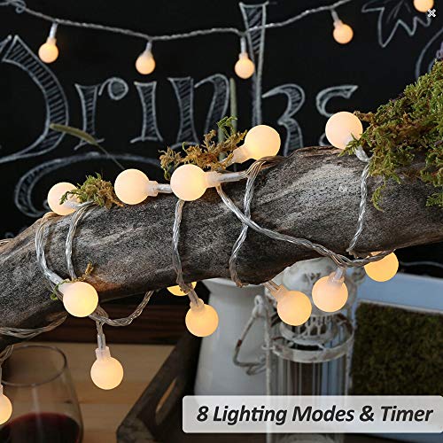 Zorela Globe String Lights, 15M/49ft 100 LED Fairy Lights USB or Battery Powered, 8 Modes Christmas Lights Outdoor Indoor with Remote & Timer for Home, Balcony, Patio, Gazebo and Garden