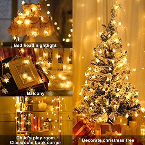 Plug in LED String Lights, Mains Powered 100 LED Star Christmas Lights with Remote Control 33 feet 8 Modes Fairy Lights for Girls Bedroom， Xmas Lights for Christmas Decoration Indoor Outdoor