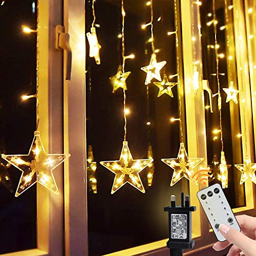 Curtain Lights 138 LEDs Upgrade Star Fairy Lights with Hook 12 Stars Windows Lights 8 Modes Led String Lights Plug in with Remote Control for Christmas Wedding Party Indoor Bedroom Garden Decorations
