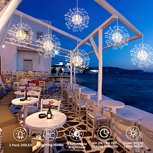 2Pack Firework Lights,200LED Christmas Hanging Fairy Lights with 8 Modes,DIY Starburst String Lights with Remote Timer for Indoor Outdoor Garden Party Tree Decoration(Warm White)