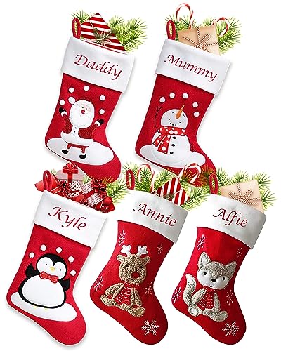 Personalised Embroidered Christmas Stocking Red Kid's Fluff Fox Design Xmas Stockings Baby Kids Children 1st