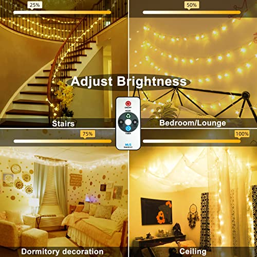 Plug in LED String Lights, Mains Powered 100 LED Star Christmas Lights with Remote Control 33 feet 8 Modes Fairy Lights for Girls Bedroom， Xmas Lights for Christmas Decoration Indoor Outdoor