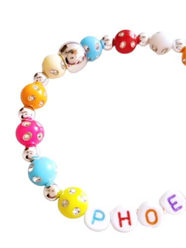 Handmade Stretch Personalised Bead Name Bracelet Bright Coloured Foil Beads with Any Name