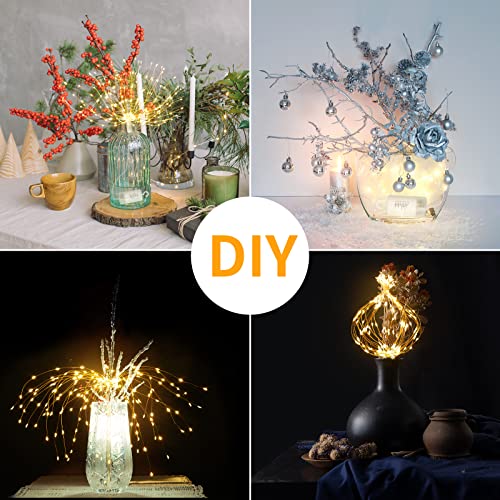 2Pack Firework Lights,200LED Christmas Hanging Fairy Lights with 8 Modes,DIY Starburst String Lights with Remote Timer for Indoor Outdoor Garden Party Tree Decoration(Warm White)