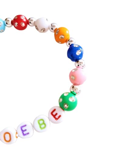 Handmade Stretch Personalised Bead Name Bracelet Bright Coloured Foil Beads with Any Name