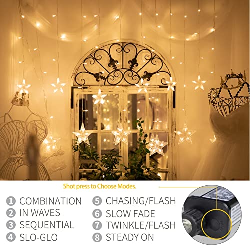 Curtain Lights 138 LEDs Upgrade Star Fairy Lights with Hook 12 Stars Windows Lights 8 Modes Led String Lights Plug in with Remote Control for Christmas Wedding Party Indoor Bedroom Garden Decorations