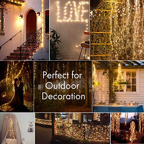 [2 Pack] Fairy String Lights, 120LED 12M/40Ft 8 Modes USB Plug in Powered Lights Waterproof Outdoor/Indoor Copper String Lights with Remote Timer for Bedroom, Party, Wedding, Christmas (Warm White)