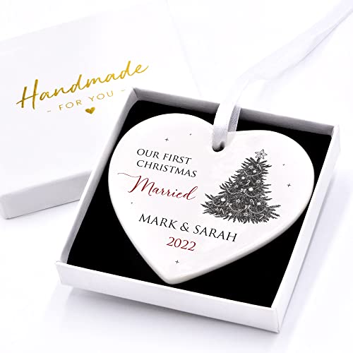 Our First Christmas Married Bauble, 1st Christmas Mr & Mrs Tree Ornament, 1st Xmas Newlywed Christmas Ornament, Just Married Wedding Gift, With Gift Box