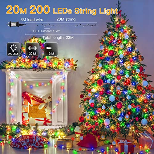 Ollny Fairy Lights Plug in - 20m 200 LED Fairy Lights Outdoor Waterproof, Remote/8 Modes/Timer - Colour String Lights Mains Powered for Outside/Indoor/Garden/Party/Christmas Decorations Lights