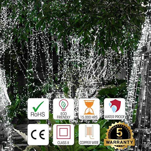 TEKLED® String Fairy Lights | 200 LED Decorative String Firefly Lights | Mains Powered with Adapter | Waterproof Indoor Outdoor 25M | Cold White | for Patio Garden Home Christmas Tree Party