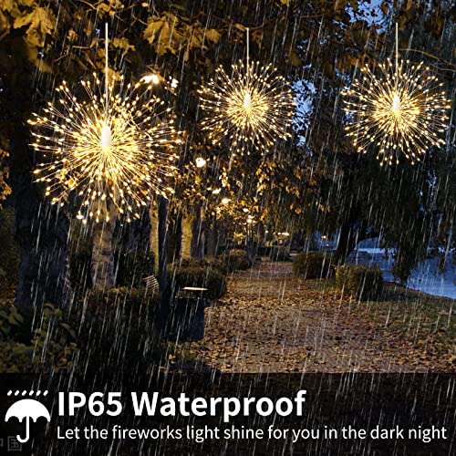 2Pack Firework Lights,200LED Christmas Hanging Fairy Lights with 8 Modes,DIY Starburst String Lights with Remote Timer for Indoor Outdoor Garden Party Tree Decoration(Warm White)