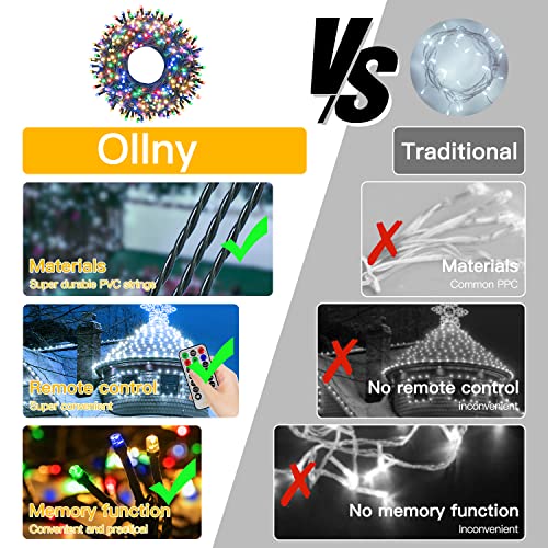 Ollny Fairy Lights Plug in - 20m 200 LED Fairy Lights Outdoor Waterproof, Remote/8 Modes/Timer - Colour String Lights Mains Powered for Outside/Indoor/Garden/Party/Christmas Decorations Lights