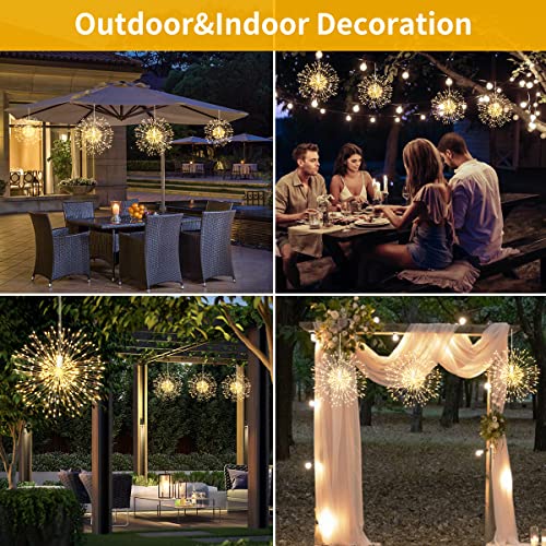 2Pack Firework Lights,200LED Christmas Hanging Fairy Lights with 8 Modes,DIY Starburst String Lights with Remote Timer for Indoor Outdoor Garden Party Tree Decoration(Warm White)