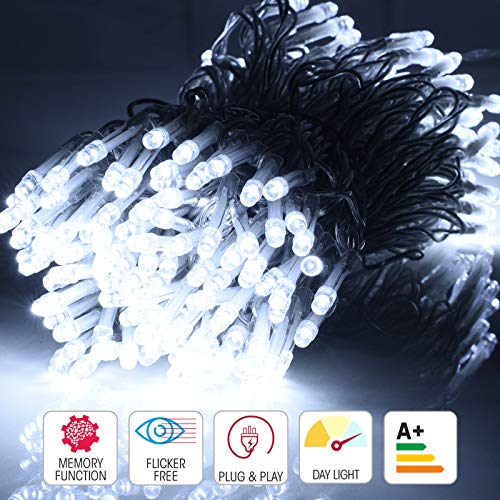 TEKLED® String Fairy Lights | 200 LED Decorative String Firefly Lights | Mains Powered with Adapter | Waterproof Indoor Outdoor 25M | Cold White | for Patio Garden Home Christmas Tree Party