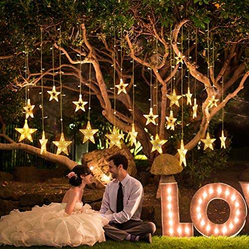 Curtain Lights 138 LEDs Upgrade Star Fairy Lights with Hook 12 Stars Windows Lights 8 Modes Led String Lights Plug in with Remote Control for Christmas Wedding Party Indoor Bedroom Garden Decorations