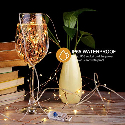 [2 Pack] Fairy String Lights, 120LED 12M/40Ft 8 Modes USB Plug in Powered Lights Waterproof Outdoor/Indoor Copper String Lights with Remote Timer for Bedroom, Party, Wedding, Christmas (Warm White)