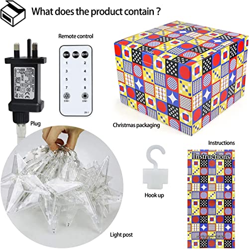 Curtain Lights 138 LEDs Upgrade Star Fairy Lights with Hook 12 Stars Windows Lights 8 Modes Led String Lights Plug in with Remote Control for Christmas Wedding Party Indoor Bedroom Garden Decorations