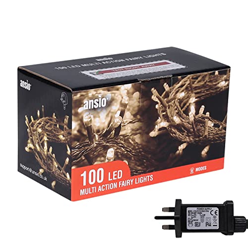 ANSIO® Christmas Lights/Christmas Tree Lights for Indoor & Outdoor Decorations Fairy String Lights with Timer for Xmas Garden Bedroom & Party | Mains Powered (100 LED, A-Warm White)