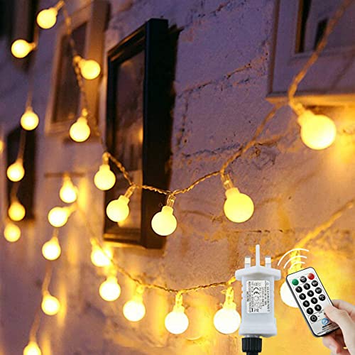 Augone Globe String Lights Waterproof, 15M/49ft 120 LED Fairy Lights Plug in, 8 Modes Christmas Lights Outdoor/Indoor, Garden Lights for Patio, Gazebo, Bedroom, Party Decorations (Warm White)