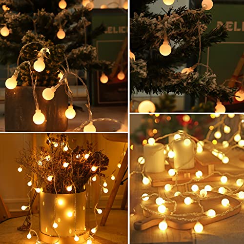 Augone Globe String Lights Waterproof, 15M/49ft 120 LED Fairy Lights Plug in, 8 Modes Christmas Lights Outdoor/Indoor, Garden Lights for Patio, Gazebo, Bedroom, Party Decorations (Warm White)