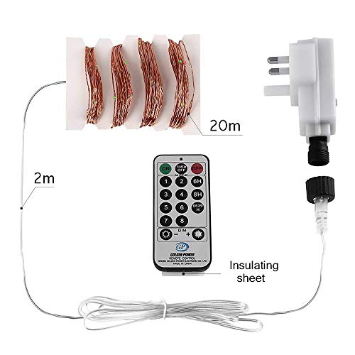 NEXVIN Copper Wire Fairy Lights Plug in, 20M 200 LED Multicoloured String Lights Mains Powered, Waterproof, Remote & Timer, 8 Modes Wire Lights for Christmas Decorations