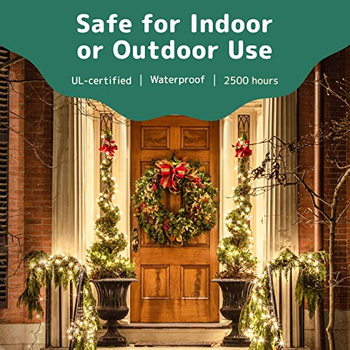 Prextex 100-Count LED Warm White Christmas Lights -11.5m Green Wire for Christmas Tree, Xmas Decorations, Bedrooms, Holiday, Party, Home, Indoor and Outdoor String Lights | Mains Powered with 8 Modes