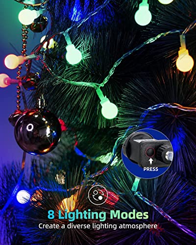 Globe String Lights Mains Powered, LEDYA 5M/16.4ft 50 LED Outdoor Fairy Lights, Waterproof IP44, 8 Modes, Memory Function, for Christmas Tree, Party, Terrace Decoration [Energy Class A+]