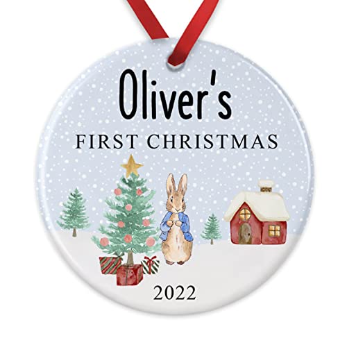 Personalised Baby's First Christmas Bauble, Custom 1st Xmas Ornament, New Parents Gift, New Baby Present, Xmas Rabbit Tree Decoration