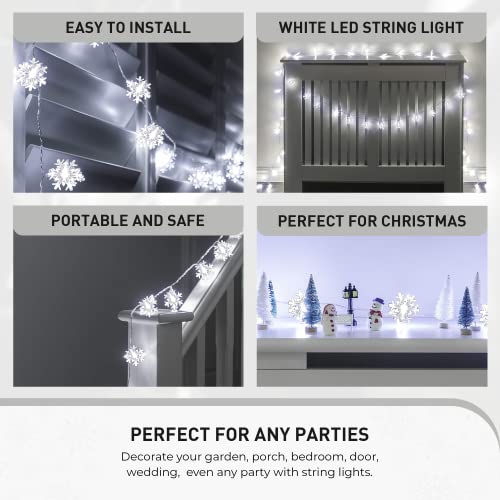 GloBrite 40 LEDs Snowflake Lights | Battery Operated Fairy Lights with 2 Lighting Modes | Christmas Decorations LED Lights Fairy Lights for Bedroom | String Lights Home Decor and Christmas Gifts