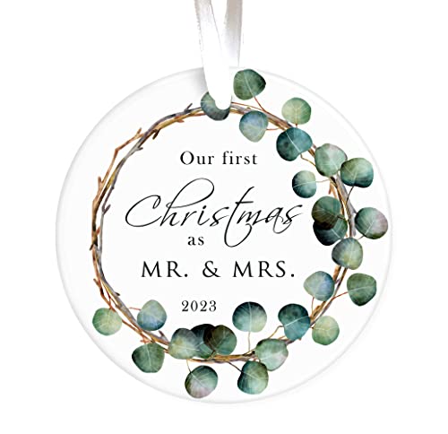 First Christmas As Mr and Mrs 2023 Christmas Keepsake Ornament, Our First Christmas Married Ceramic Wedding Keepsake, 1st Christmas as Mr and Mrs bauble, First Married Christmas Gift for Couple