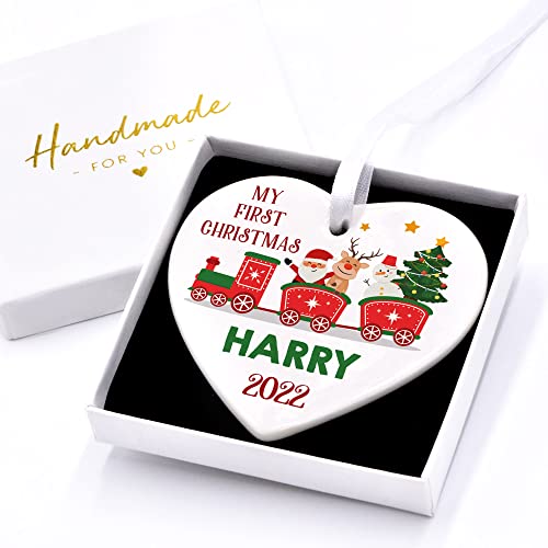 Personalised My First Christmas Bauble, Christmas Train Design, Tree Decorations Baby's 1st New Baby Boy, Christmas Gifts for Boy, With Gift Box