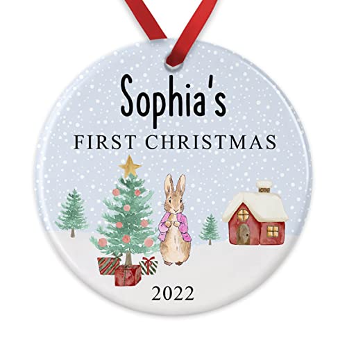 Personalised Baby's First Christmas Bauble, Custom 1st Xmas Ornament, New Parents Gift, New Baby Present, Xmas Rabbit Tree Decoration