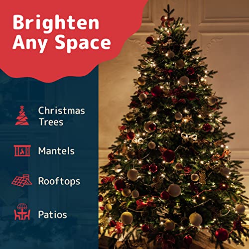 Prextex 100-Count LED Warm White Christmas Lights -11.5m Green Wire for Christmas Tree, Xmas Decorations, Bedrooms, Holiday, Party, Home, Indoor and Outdoor String Lights | Mains Powered with 8 Modes