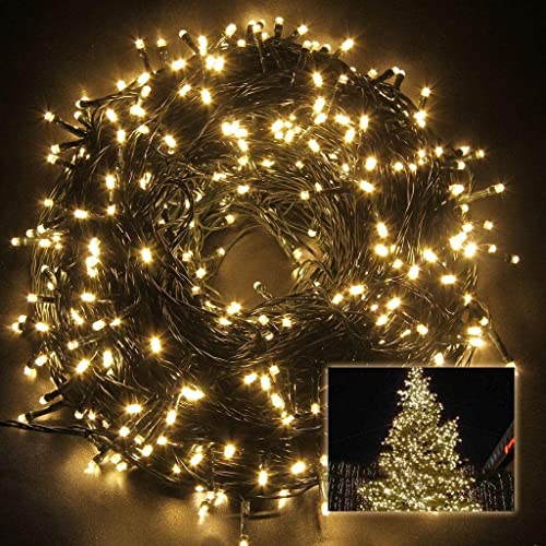 SHATCHI 100 LEDs Fairy String Lights Warm White Indoor/Outdoor Christmas Tree/Home/Party/Wedding/Garden Decorations Green Cable 8 Modes Mains Powered Memory Auto Timer