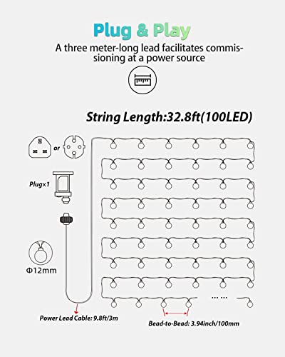 Globe String Lights Mains Powered, LEDYA 5M/16.4ft 50 LED Outdoor Fairy Lights, Waterproof IP44, 8 Modes, Memory Function, for Christmas Tree, Party, Terrace Decoration [Energy Class A+]