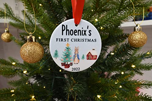 Personalised Baby's First Christmas Bauble, Custom 1st Xmas Ornament, New Parents Gift, New Baby Present, Xmas Rabbit Tree Decoration