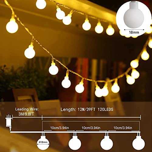 Augone Globe String Lights Waterproof, 15M/49ft 120 LED Fairy Lights Plug in, 8 Modes Christmas Lights Outdoor/Indoor, Garden Lights for Patio, Gazebo, Bedroom, Party Decorations (Warm White)
