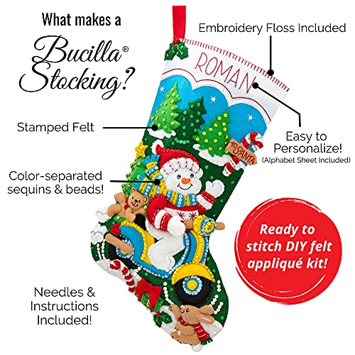 Bucilla 86900E Felt Applique Christmas Stocking Kit, Snowman and Puppies, 18"
