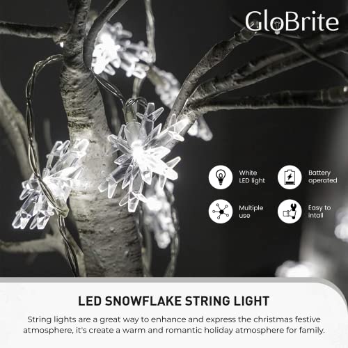 GloBrite 40 LEDs Snowflake Lights | Battery Operated Fairy Lights with 2 Lighting Modes | Christmas Decorations LED Lights Fairy Lights for Bedroom | String Lights Home Decor and Christmas Gifts
