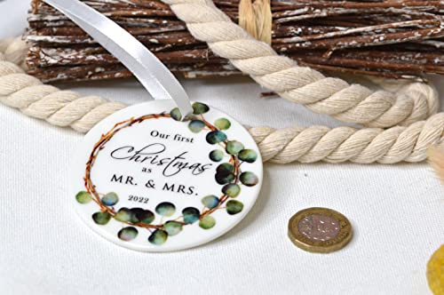 First Christmas As Mr and Mrs 2023 Christmas Keepsake Ornament, Our First Christmas Married Ceramic Wedding Keepsake, 1st Christmas as Mr and Mrs bauble, First Married Christmas Gift for Couple