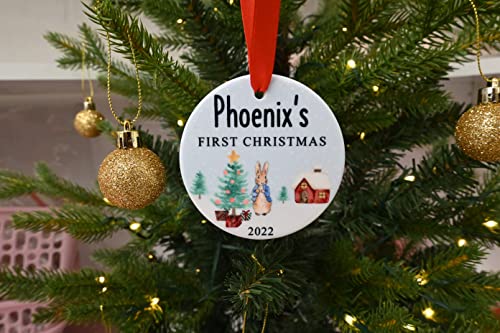 Personalised Baby's First Christmas Bauble, Custom 1st Xmas Ornament, New Parents Gift, New Baby Present, Xmas Rabbit Tree Decoration