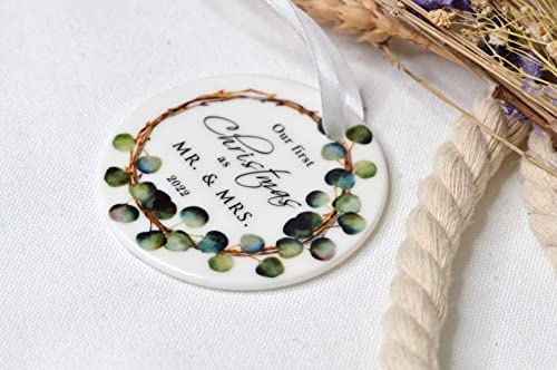 First Christmas As Mr and Mrs 2023 Christmas Keepsake Ornament, Our First Christmas Married Ceramic Wedding Keepsake, 1st Christmas as Mr and Mrs bauble, First Married Christmas Gift for Couple