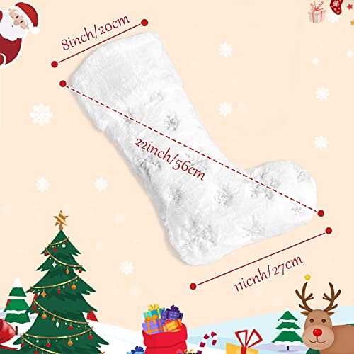 DecroXmas Personalised Christmas Stockings White Plush 4 Pack Silver and Gold Sequin Snowflake Embroidery Stockings Bulk Candy Bag for Fireplace