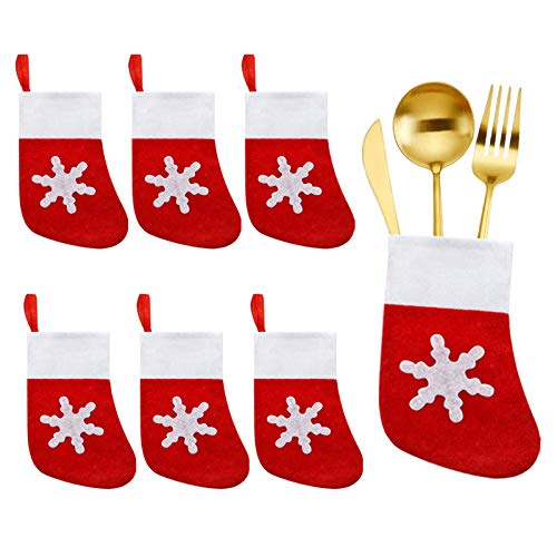 Morobor 20PCS Christmas Tableware Socks, Christmas Stocking Cutlery Bag, Christmas Table Decorations, Snowflake Tableware Socks, Christmas Stocking Knife and Fork Bag for Party Decoration Supplies.