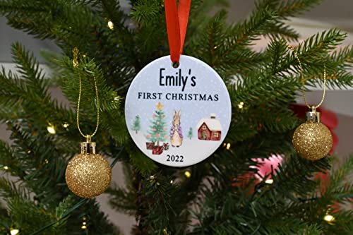 Personalised Baby's First Christmas Bauble, Custom 1st Xmas Ornament, New Parents Gift, New Baby Present, Xmas Rabbit Tree Decoration