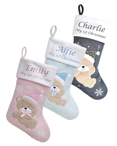 Hoolaroo Personalised Christmas Stocking Boot Sock Xmas Deluxe Baby Christmas Traditional 40cm PINK Girl Baby First Christmas Babies 1st year