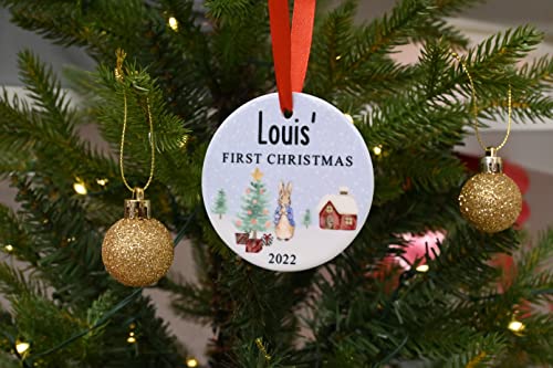 Personalised Baby's First Christmas Bauble, Custom 1st Xmas Ornament, New Parents Gift, New Baby Present, Xmas Rabbit Tree Decoration