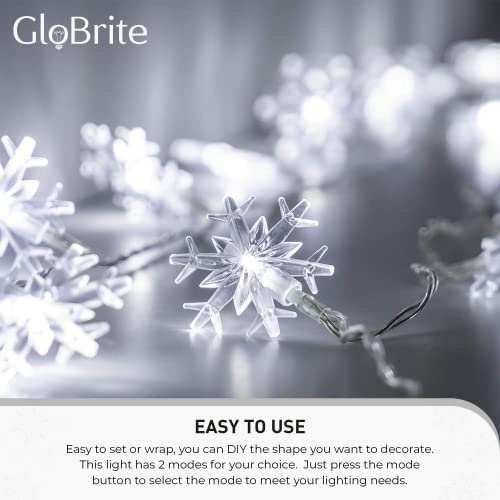 GloBrite 40 LEDs Snowflake Lights | Battery Operated Fairy Lights with 2 Lighting Modes | Christmas Decorations LED Lights Fairy Lights for Bedroom | String Lights Home Decor and Christmas Gifts