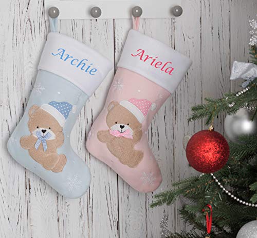 Hoolaroo Personalised Christmas Stocking Boot Sock Xmas Deluxe Baby Christmas Traditional 40cm PINK Girl Baby First Christmas Babies 1st year